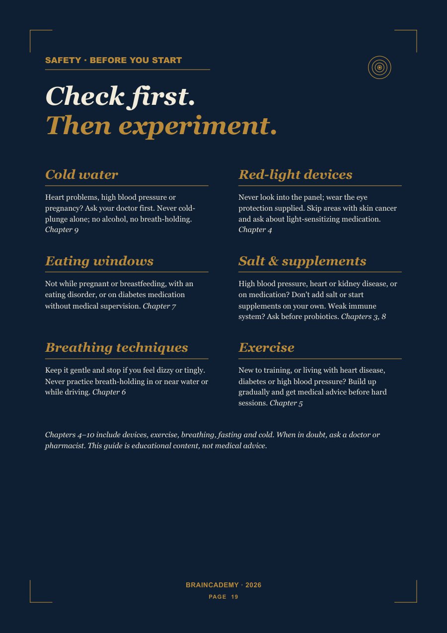 The safety page: check first, then experiment