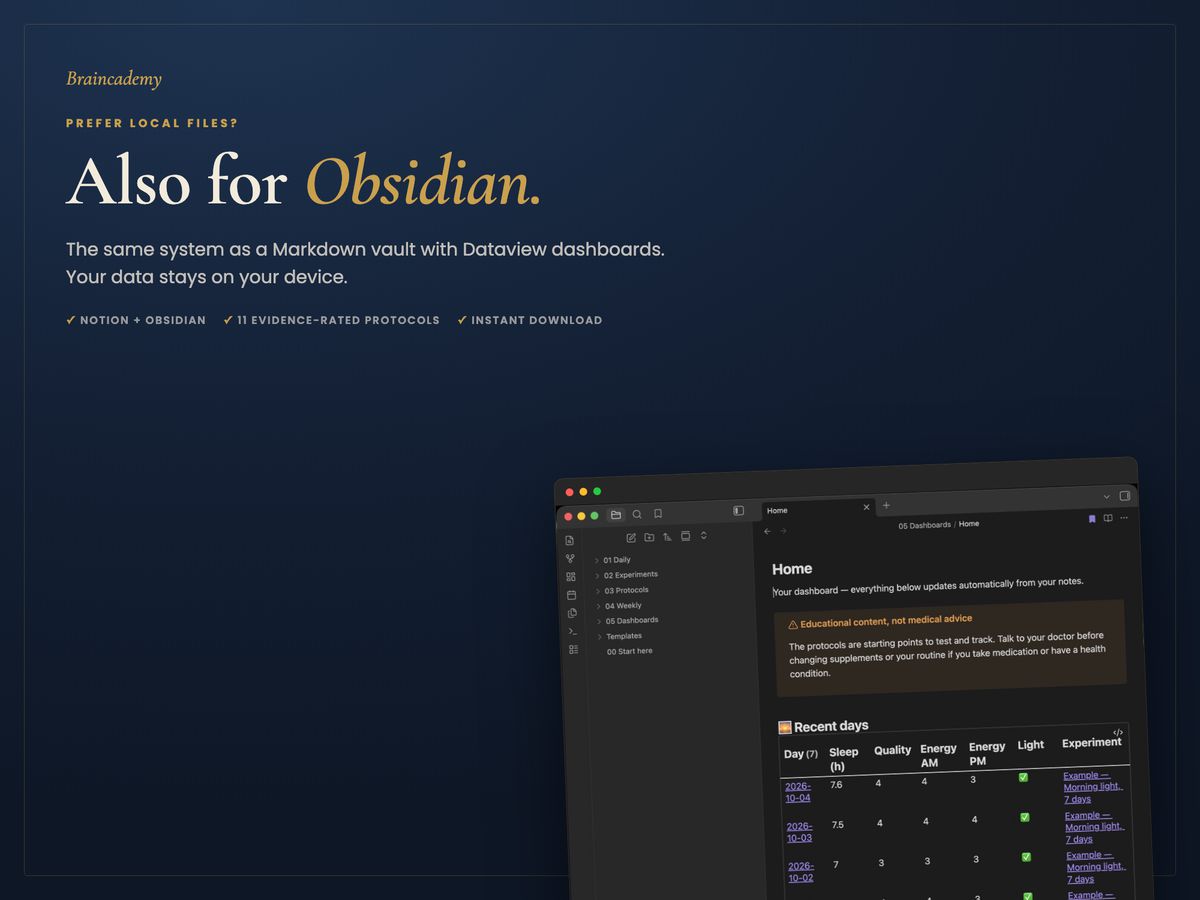 Sleep & Energy OS as an Obsidian vault: the Home dashboard with recent days